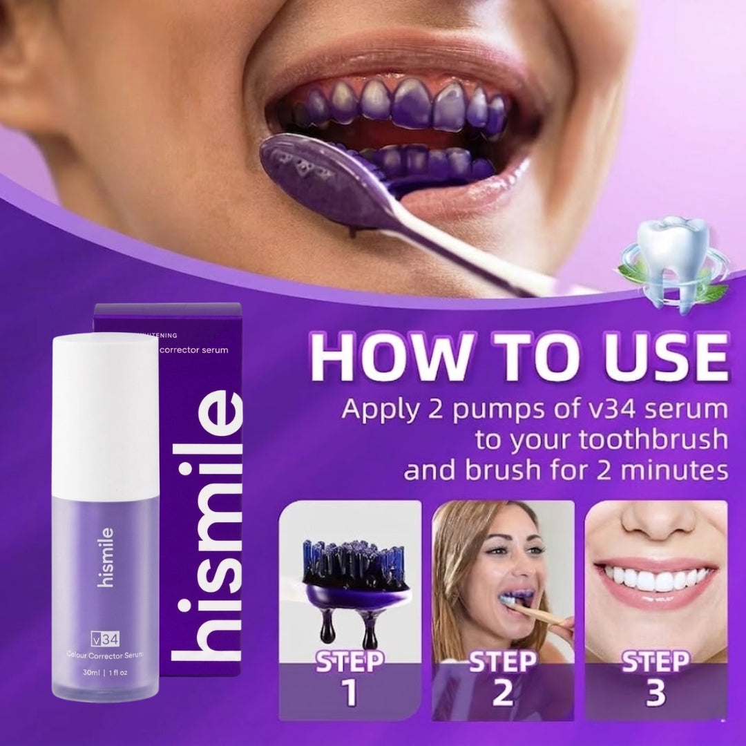HiSmile V34 Teeth Whitening Purple Toothpaste – Color Corrector Serum for Yellow Stain Removal & Bright White Teeth