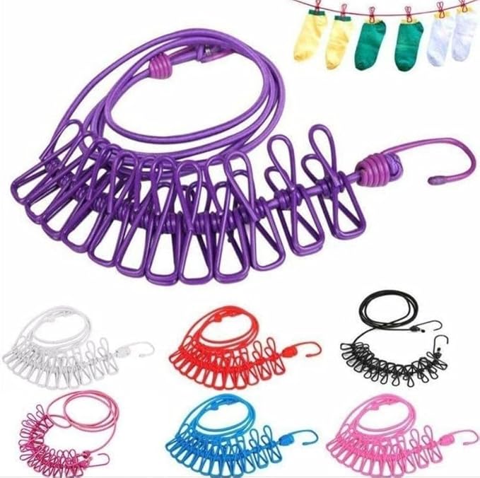 Heavy Duty Cloth Drying Rope with Hooks – Adjustable Laundry Line