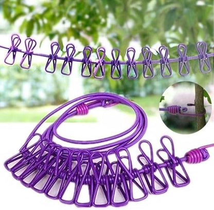 Heavy Duty Cloth Drying Rope with Hooks – Adjustable Laundry Line