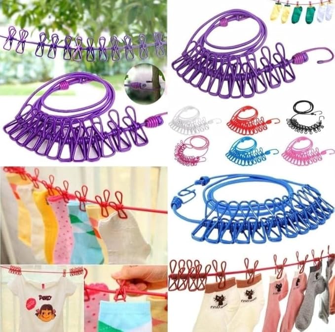 Heavy Duty Cloth Drying Rope with Hooks – Adjustable Laundry Line