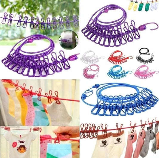Heavy Duty Cloth Drying Rope with Hooks – Adjustable Laundry Line