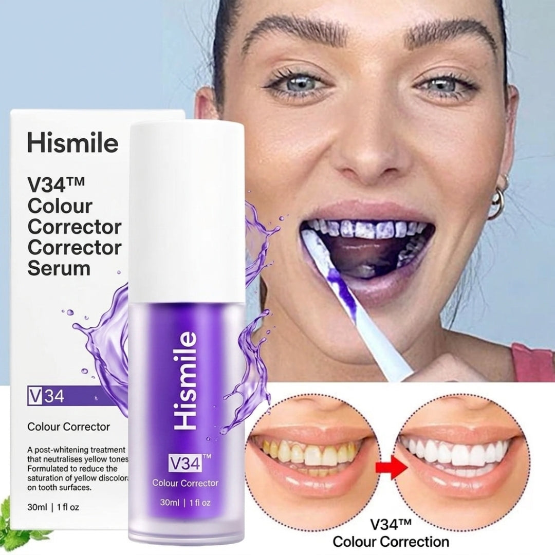 HiSmile V34 Teeth Whitening Purple Toothpaste – Color Corrector Serum for Yellow Stain Removal & Bright White Teeth