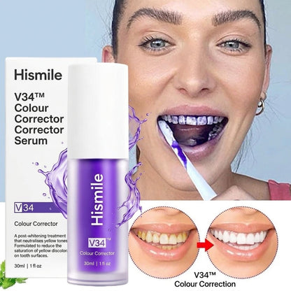 HiSmile V34 Teeth Whitening Purple Toothpaste – Color Corrector Serum for Yellow Stain Removal & Bright White Teeth